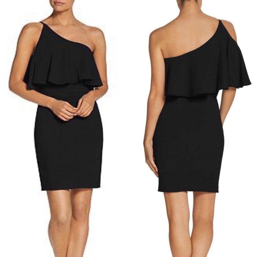 Dress the Population Black One Shoulder Dress Size M NWT